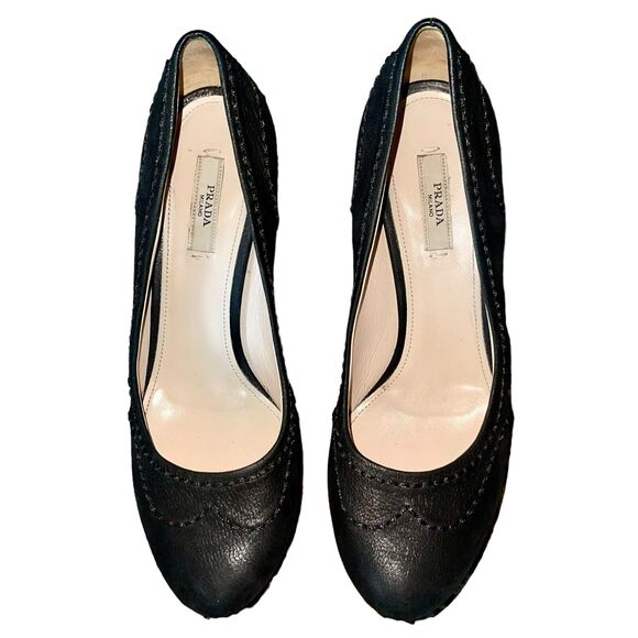 Prada Black Suede Platform Pumps - Picture 4 of 15